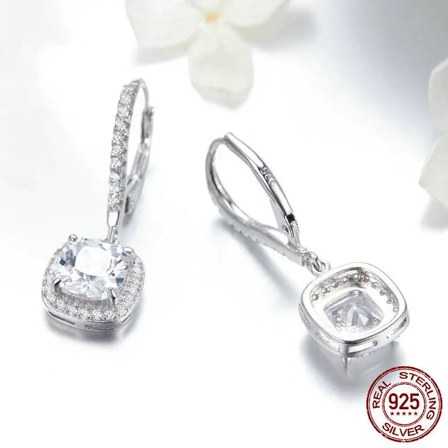 Elegant Long White Gold Plated Silver Drop Earrings null