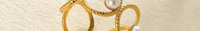Stainless Steel Pearl Open Ring | Waterproof Hollow Geometry Ring Wholesale null
