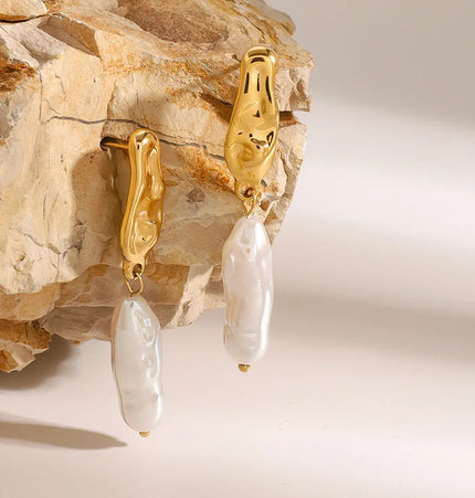 Stainless Steel Pearl Drop Earrings | Waterproof Gold Pearl Earrings Wholesale null