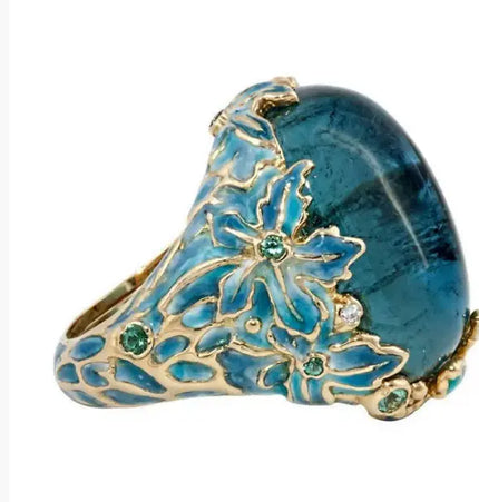 Blue Flower Alloy Ring | Inlaid Floral Statement Ring for Women Wholesale null