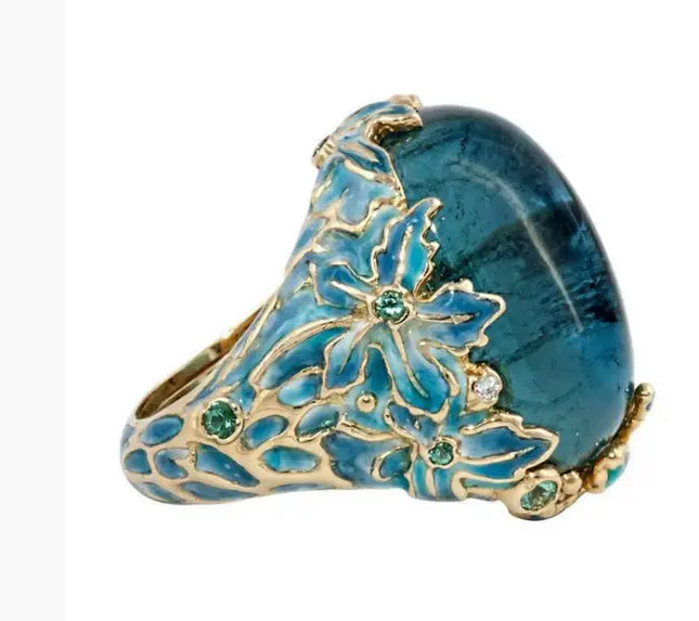 Blue Flower Alloy Ring | Inlaid Floral Statement Ring for Women Wholesale null