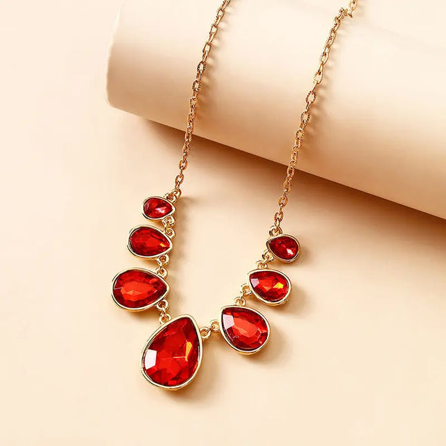 Elegant red crystal drop necklace null