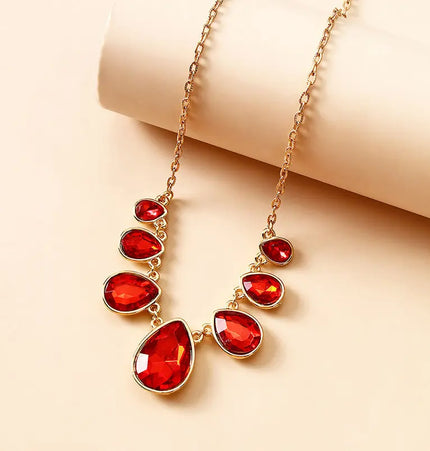 Elegant red crystal drop necklace null