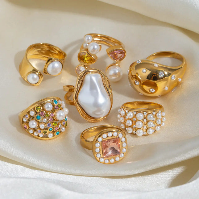 Pearl Statement Ring – Gold Plated Stainless Steel null