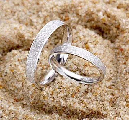 S925 Sterling Silver Frosted Couple Ring null