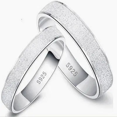 S925 Sterling Silver Frosted Couple Ring null