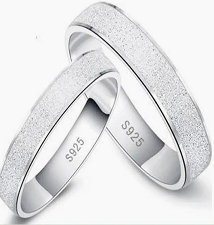 S925 Sterling Silver Frosted Couple Ring null