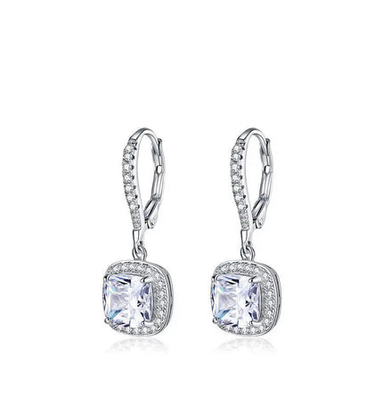 Elegant Long White Gold Plated Silver Drop Earrings null