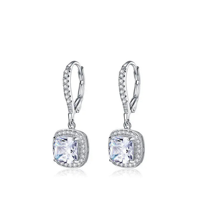 Elegant Long White Gold Plated Silver Drop Earrings null