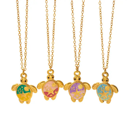 Painted Turtle Pendant Necklace in Titanium Steel null