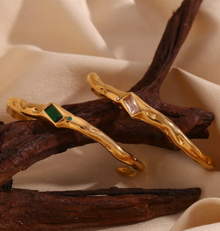 18K Gold Plated Irregular Zircon Open Cuff Bracelet null