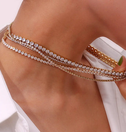 Stainless Steel Zircon Necklace & Bracelet Set – Waterproof Wholesale Jewelry null