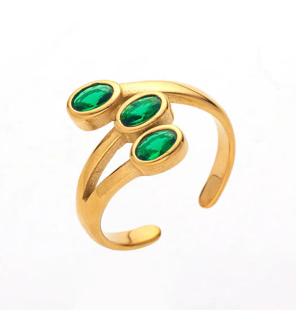 Colored Zircon Leaf Ring – Gold Plated Titanium Steel null