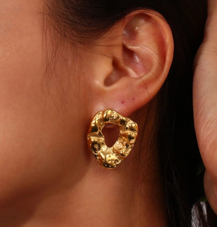 Irregular Textured Stainless Steel Stud Earrings null