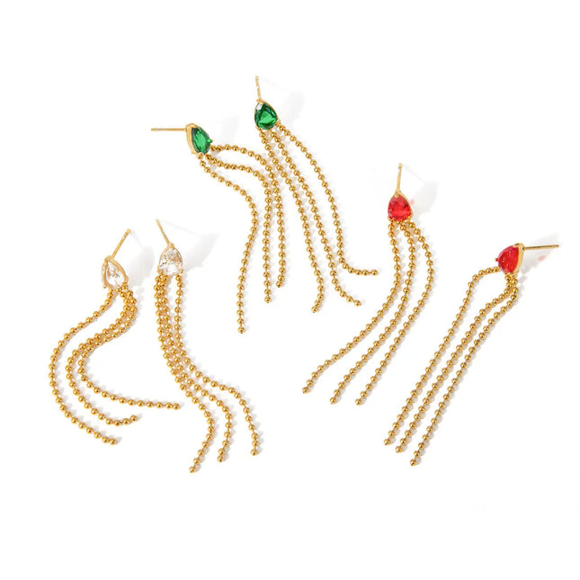 18K Gold Plated Stainless Steel Tassel Stud Earrings | Wholesale Jewelry null