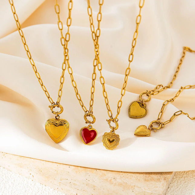 Heart Pendant Necklace – 18K Gold Plated Titanium Steel null