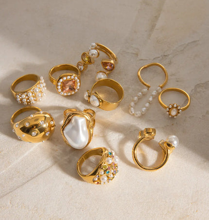 Pearl Statement Ring – Gold Plated Stainless Steel null