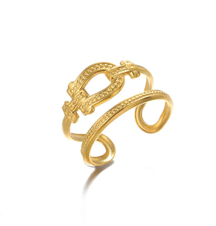 Stainless Steel Geometric Hollow Adjustable Ring null