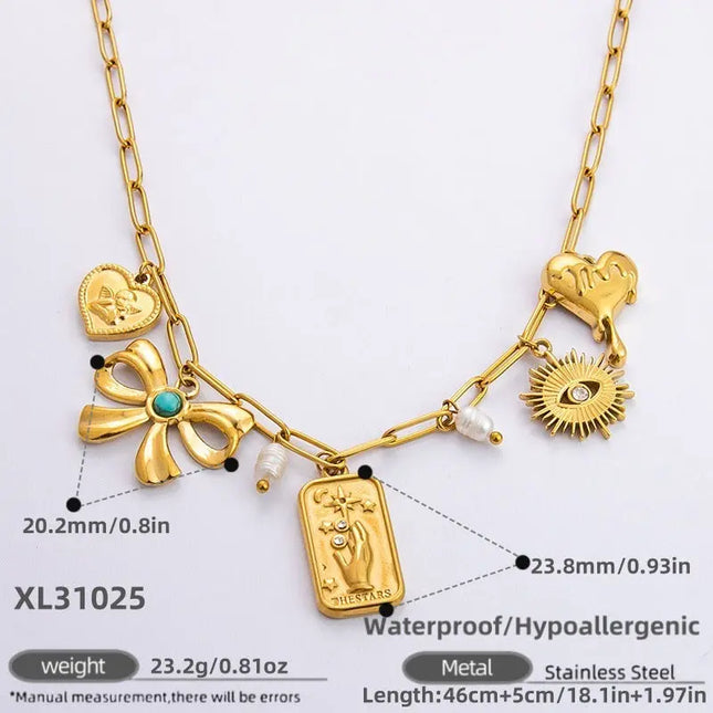 18K Gold Plated Stainless Steel Sun & Heart Charm Necklace null