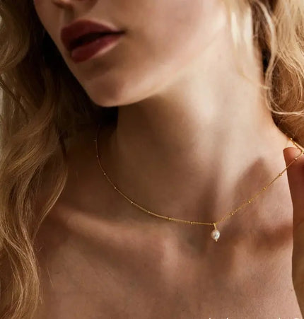 18K Stainless Steel Pearl Drop Necklace null