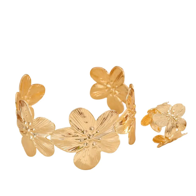 Stainless Steel Flower Bracelet and Ring Set | Wholesale Jewelry null