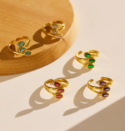 Colored Zircon Leaf Ring – Gold Plated Titanium Steel null