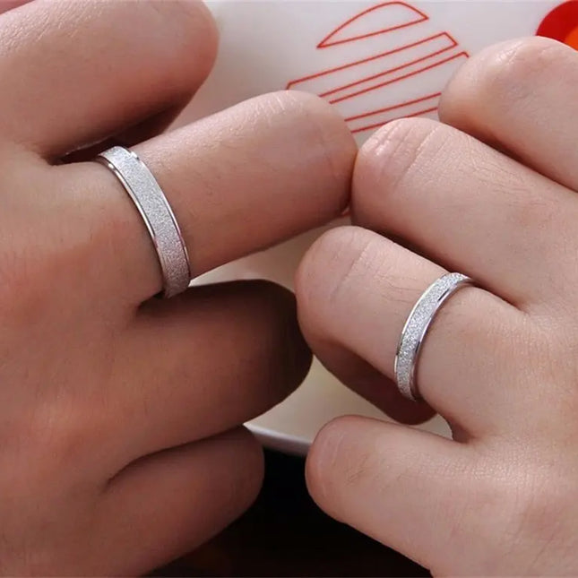 S925 Sterling Silver Frosted Couple Ring null