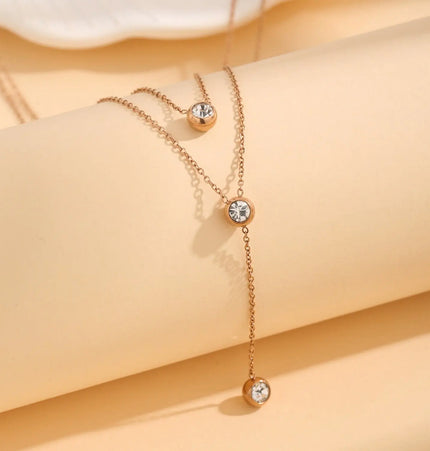 Minimalist Double-Layer Crystal Necklace – Stainless Steel null