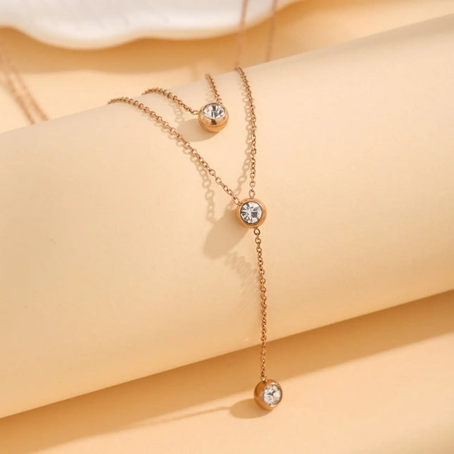 Minimalist Double-Layer Crystal Necklace – Stainless Steel null