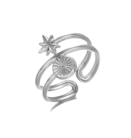 Stainless Steel Geometric Hollow Adjustable Ring null