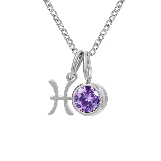 Constellation Zircon Birthstone Necklace – Stainless Steel null