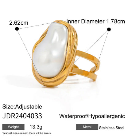Pearl Statement Ring – Gold Plated Stainless Steel null