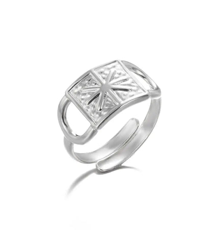 Stainless Steel Geometric Hollow Adjustable Ring null