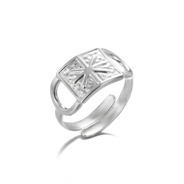 Stainless Steel Geometric Hollow Adjustable Ring null