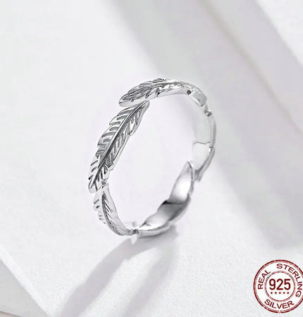925 Sterling Silver Feather Adjustable Ring null