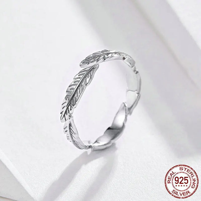 925 Sterling Silver Feather Adjustable Ring null