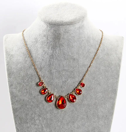 Elegant red crystal drop necklace null