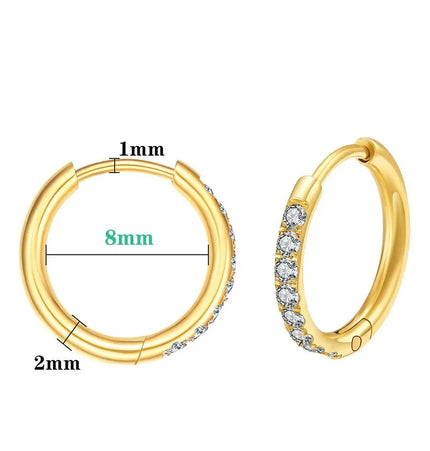 Gold-Plated Titanium Steel Hoop Earrings with Zircon Stones null