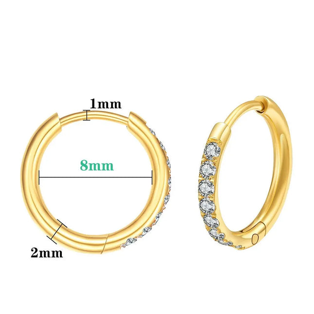 Gold-Plated Titanium Steel Hoop Earrings with Zircon Stones null
