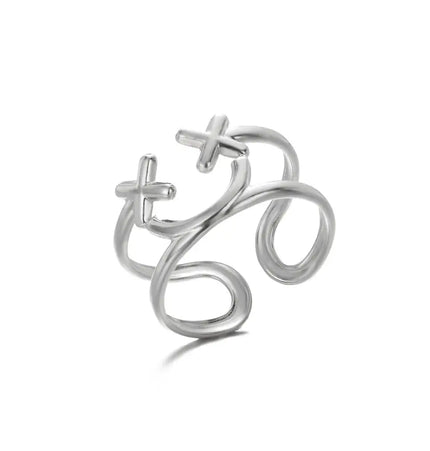 Stainless Steel Geometric Hollow Adjustable Ring null