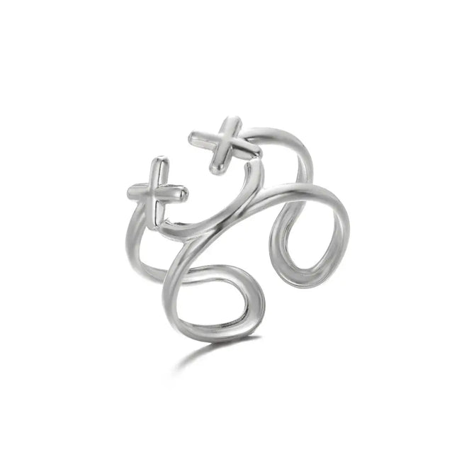 Stainless Steel Geometric Hollow Adjustable Ring null
