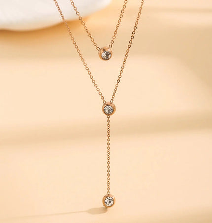 Minimalist Double-Layer Crystal Necklace – Stainless Steel null