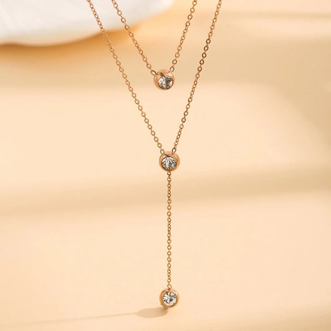 Minimalist Double-Layer Crystal Necklace – Stainless Steel null