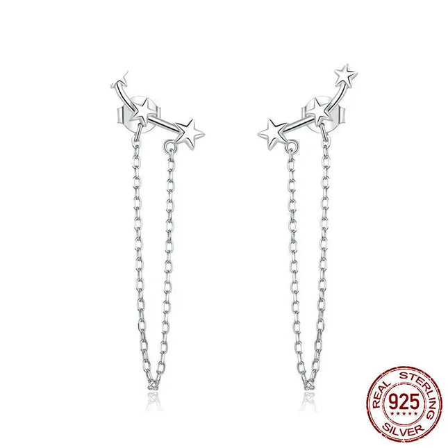 White Gold Plated Star Tassel Earrings null