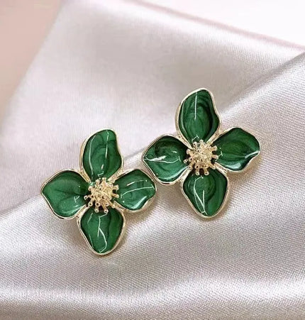 Korean Style Green Flower Fashion Elegant Earrings null