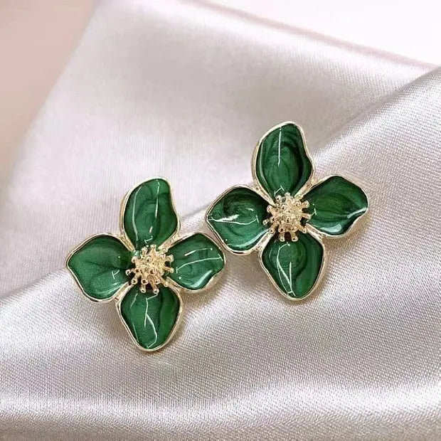 Korean Style Green Flower Fashion Elegant Earrings null
