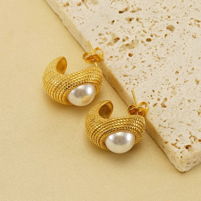 Stainless Steel Pearl U-Shaped Earrings | Minimalist French Style Wholesale null