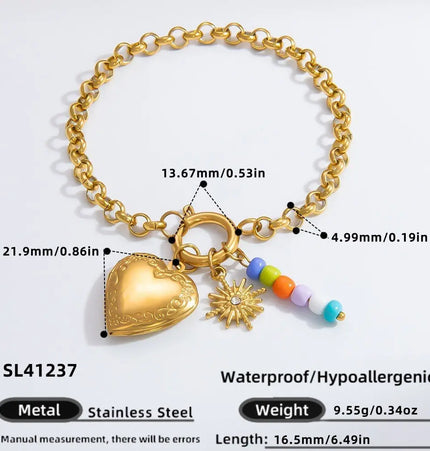 18K Gold Plated Stainless Steel Sun & Heart Charm Necklace null