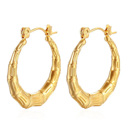 Bamboo Section Stainless Steel Hoop Earrings null