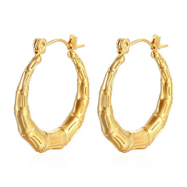 Bamboo Section Stainless Steel Hoop Earrings null